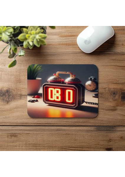 LED Sayılı Alarm Saati Mousepad – Kırmızı Işık - 19X23 cm 2 mm Dikdörtgen Ithal Baskılı Mouse Pad fırsatları