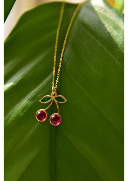925 Ayar Gümüş Gold Kaplama Özel Tasarım Kırmızı Kiraz Kolye indirimleri