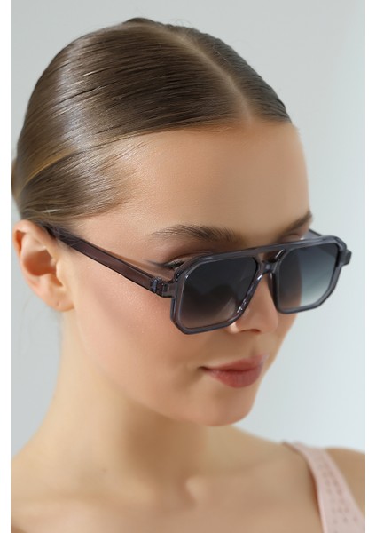 Kadın Retro Kare Gri UV400 Güneş Gözlüğü 23001-1 C5