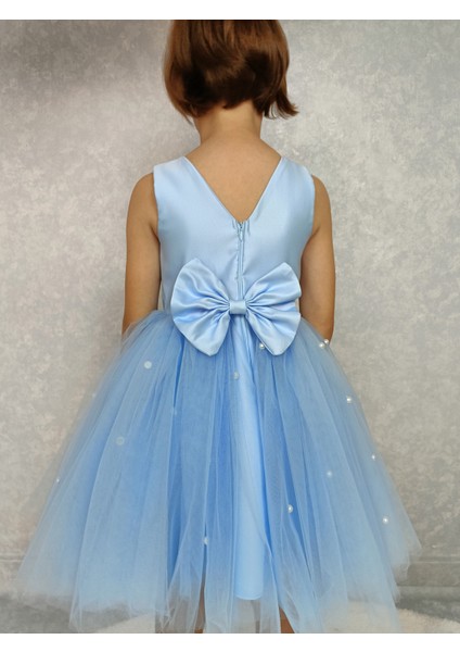 Kız Çocuk Ada Model Abiye Mavi Etek Incili Elbise fırsatları