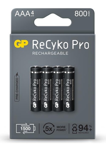 AAA 800 mAh Şarjlı İnce Kalem Pil 4'lü Paket Recyko