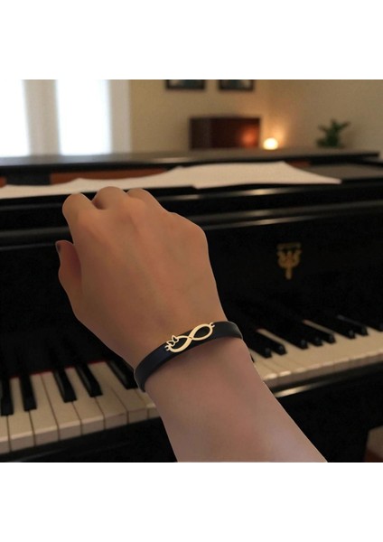 14 Ayar Altın Plakalı I Harfine Özel Sonsuzluk Motifli Hakiki Siyah Derili Hediye BILEKLIK-562HARF