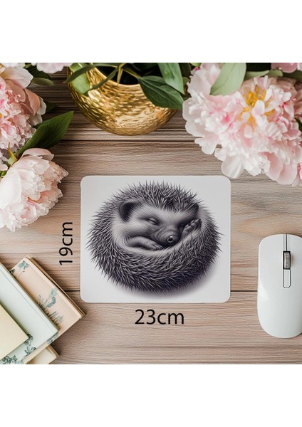 Mat Gri Arka Planlı Kirpi Tasarımı - 19X23 cm 2 mm Dikdörtgen Ithal Baskılı Mouse Pad