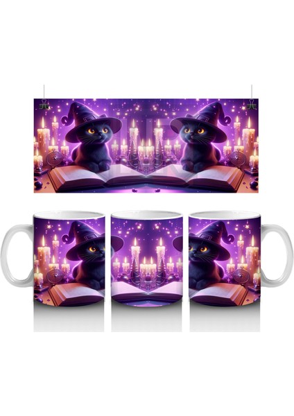 Sihirli Eller ve Parlayan Büyü Halkalarıyla Cadı Temalı Cadılar Bayramı Baskılı Kupa Bardak