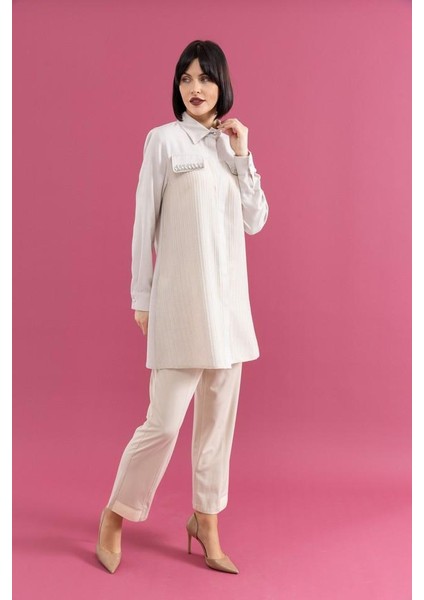 25200 Önü Gizli Düğmeli Cep Kapakları Taşlı Şık Gömlek Tunik #02-25# fiyatları