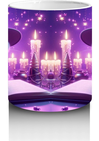 Sihirli Eller ve Parlayan Büyü Halkalarıyla Cadı Temalı Cadılar Bayramı Baskılı Kupa Bardak modelleri