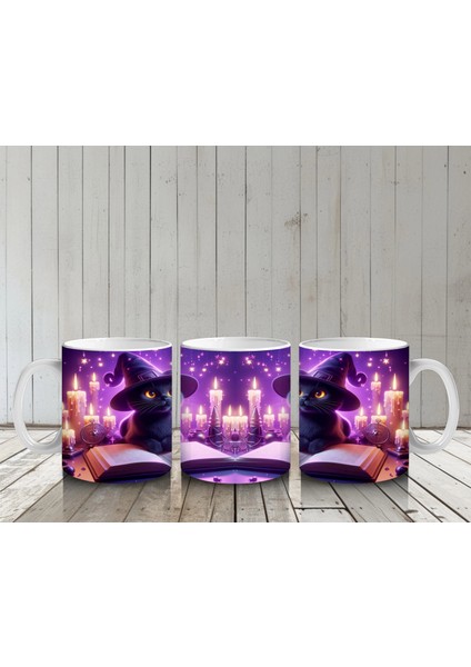 Sihirli Eller ve Parlayan Büyü Halkalarıyla Cadı Temalı Cadılar Bayramı Baskılı Kupa Bardak