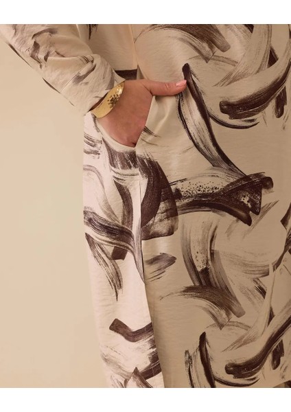 4002 Içi Sıfır Kol Sıfır Yaka Gömleğinin Önü Düğmeli Kolları Manşetli Desenli Ikili Takım #03-25# fiyatları