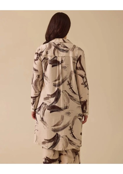 4002 Içi Sıfır Kol Sıfır Yaka Gömleğinin Önü Düğmeli Kolları Manşetli Desenli Ikili Takım #03-25# fırsatları