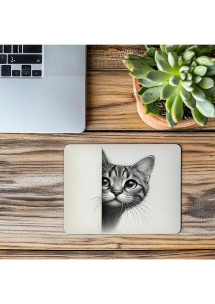 Beyaz Zemin Üzerine El Çizimi Kedi Mousepad - 19X23 cm 2 mm Dikdörtgen Ithal Baskılı Mouse Pad modelleri