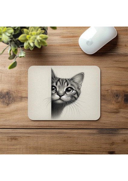 Beyaz Zemin Üzerine El Çizimi Kedi Mousepad - 19X23 cm 2 mm Dikdörtgen Ithal Baskılı Mouse Pad fırsatları