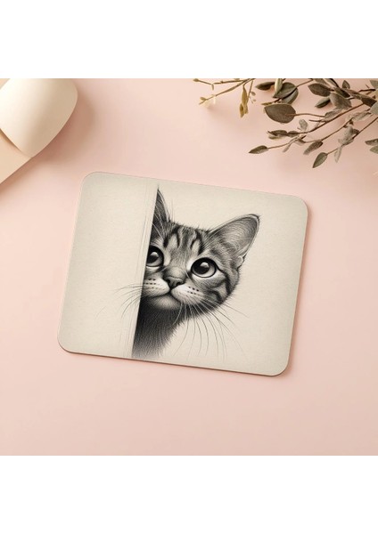 Beyaz Zemin Üzerine El Çizimi Kedi Mousepad - 19X23 cm 2 mm Dikdörtgen Ithal Baskılı Mouse Pad indirimleri
