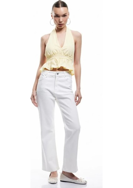 Pamuklu Düğmeli Cepli Dar Kalıp Yüksek Bel Bootcut Jean Pantolon - Kick Flare Jean 5SAL40069MW