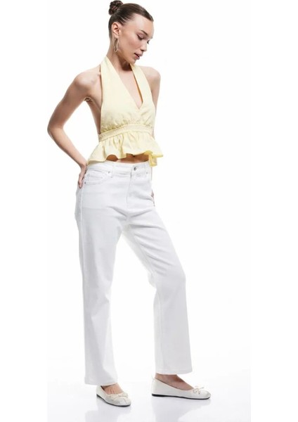 Pamuklu Düğmeli Cepli Dar Kalıp Yüksek Bel Bootcut Jean Pantolon - Kick Flare Jean 5SAL40069MW modelleri