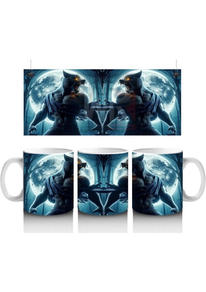 Dolunay Önünde Büyü Yapan Cadı Figürlü Mistik Cadılar Bayramı Baskılı Kupa Bardak