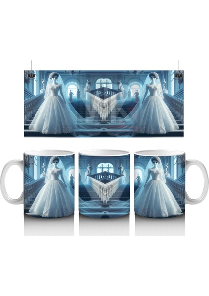 Beyaz Elbiseli Hayalet Gelin Figürlü Sisli Cadılar Bayramı Baskılı Kupa