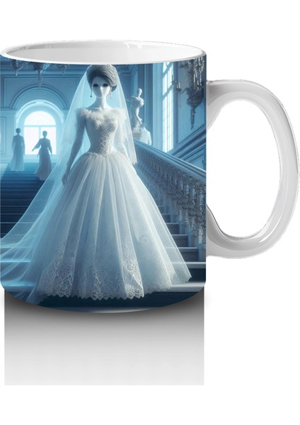 Beyaz Elbiseli Hayalet Gelin Figürlü Sisli Cadılar Bayramı Baskılı Kupa fırsatları