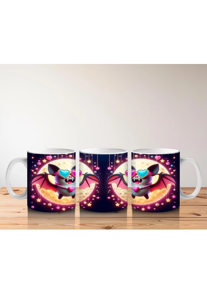 Neon Aydınlatmalı Renkli Yarasalar Figürlü Eğlenceli Cadılar Bayramı Baskılı Kupa Bardak indirimleri