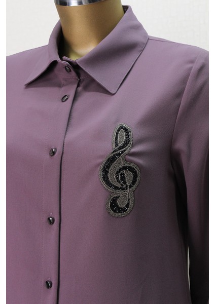 7003 Melodi Taş Işlemeli Önü Düğmeli Gömlke Yaka Tunik Qys Tunik 7003 #23-03# modelleri