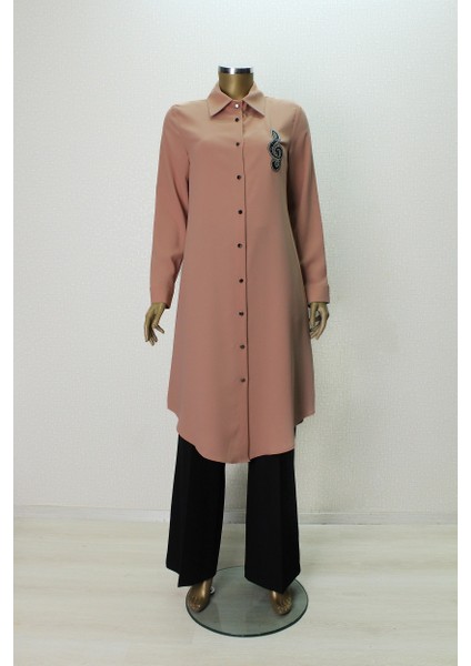 7003 Melodi Taş Işlemeli Önü Düğmeli Gömlke Yaka Tunik Qys Tunik 7003 #23-03# fırsatları