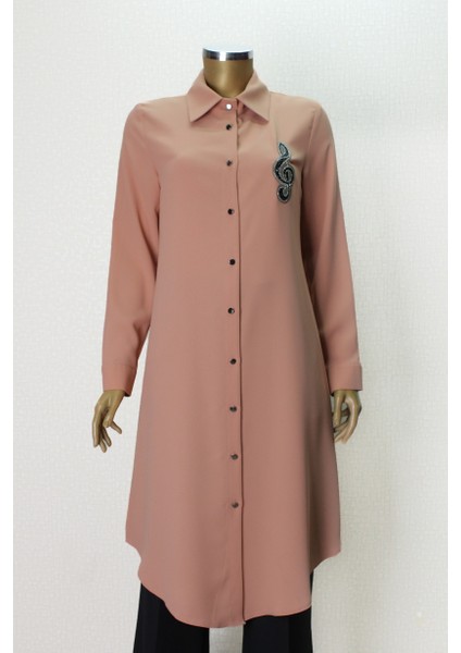 7003 Melodi Taş Işlemeli Önü Düğmeli Gömlke Yaka Tunik Qys Tunik 7003 #23-03# indirimleri