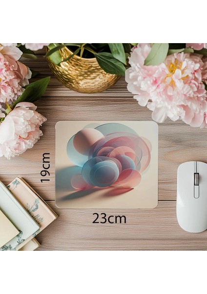 Bej Zemin Üzerine Minimal Çember Tasarımı - 19X23 cm 2 mm Dikdörtgen Ithal Baskılı Mouse Pad