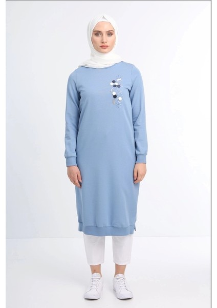 1502 Göğüsü Boncuk ve Pul Detaylı Iki Iplik Uzun Sweat Qys Iki Iplik Sweat 1503 #23-05#