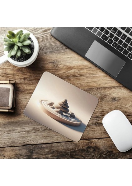 Beyaz Kum Üzerinde Zen Taşları Mousepad - 19X23 cm 2 mm Dikdörtgen Ithal Baskılı Mouse Pad