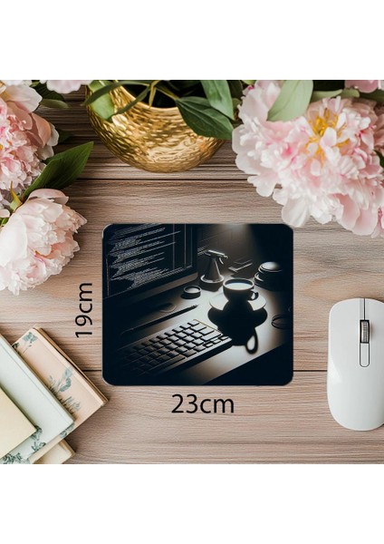 Beyaz Espresso Kupalı Minimal Mouse Pad - 19X23 cm 2 mm Dikdörtgen Ithal Baskılı Mouse Pad