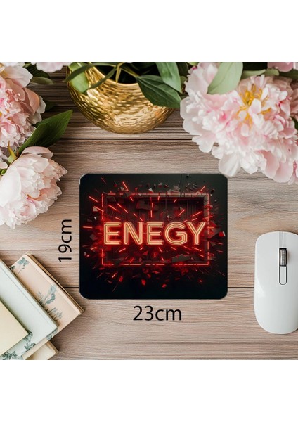 Energy Yazılı Kırmızı Neon Mouse Pad - 19X23 cm 2 mm Dikdörtgen Ithal Baskılı Mouse Pad