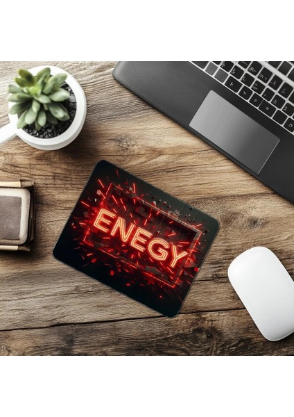 Energy Yazılı Kırmızı Neon Mouse Pad - 19X23 cm 2 mm Dikdörtgen Ithal Baskılı Mouse Pad