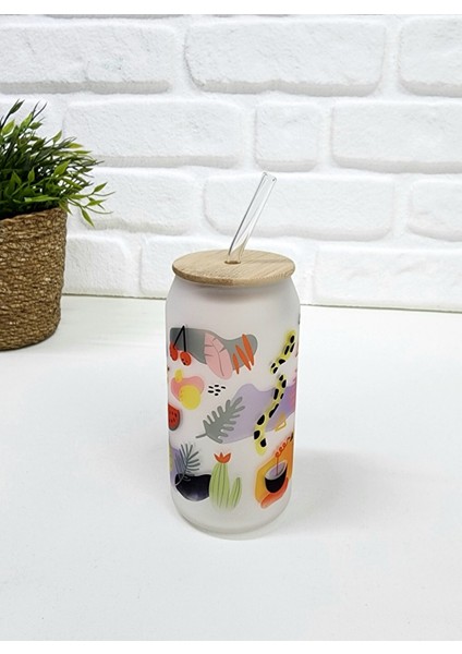 Bambu Kapaklı Tropikal Temalı Pipetli Buzlu Cam Bardak fiyatları