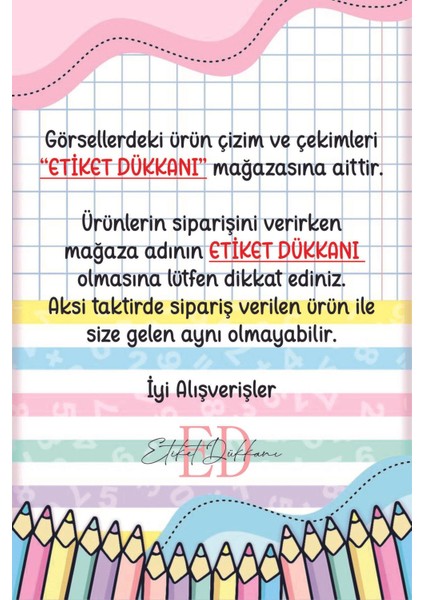 Okul Ders Etiketi Sticker Pembe Renkli modelleri