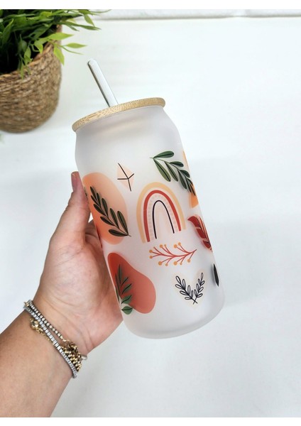 Bambu Kapaklı Bohem Temalı Pipetli Buzlu Cam Bardak modelleri