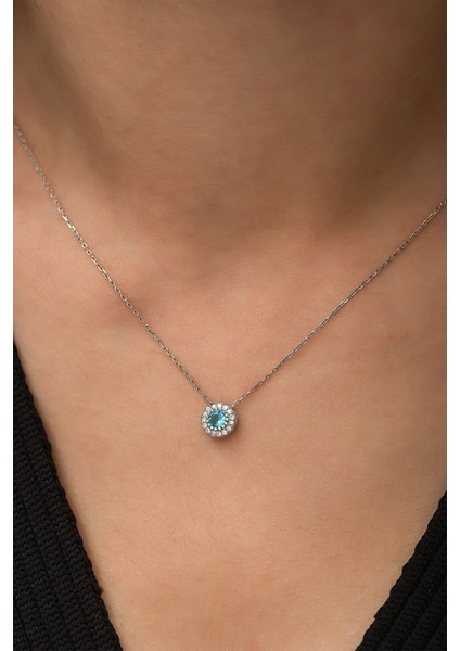 Tek Taşlı 925 Ayar Gümüş Kolye Mavi fiyatları