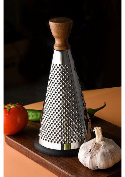 Ahşap Saplı Modern Paslanmaz Çelik Koni Rende 24 x 12 cm