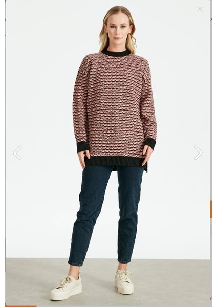 21526 Tuvit Örgü Detaylı Triko Tunik Qks 21526 #23-123