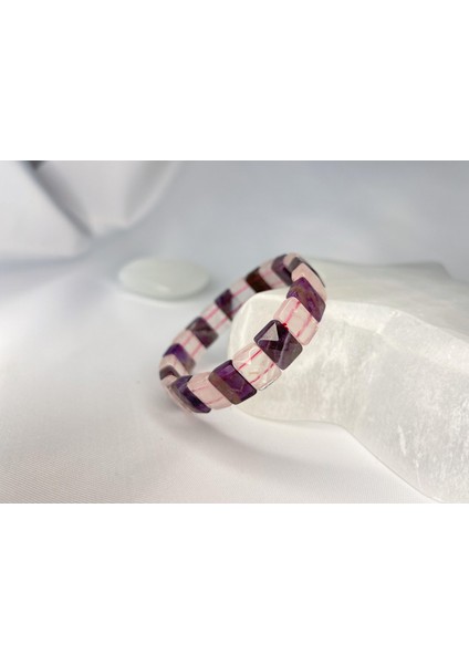 Ametist ve Pembe Kuvars Doğaltaş Rolex Kesim Bileklik