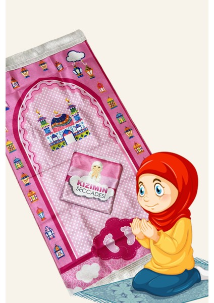 Oğlumun Kızımın Seccadesi Çantalı Çocuk Namazlık Ilk Seccadesi Namaza Alıştırma 45X90CM + Tesbih fiyatları