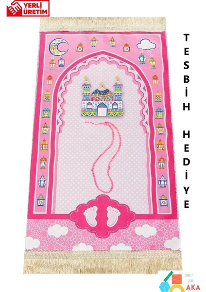 Oğlumun Kızımın Seccadesi Çantalı Çocuk Namazlık Ilk Seccadesi Namaza Alıştırma 45X90CM + Tesbih fırsatları