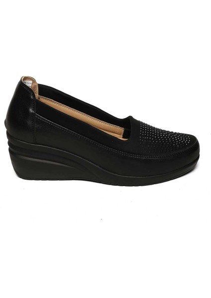 Bağcıksız Streç Detaylı Taşlı Poli Taban Comfort 018-529 Kadın Ayakkabı