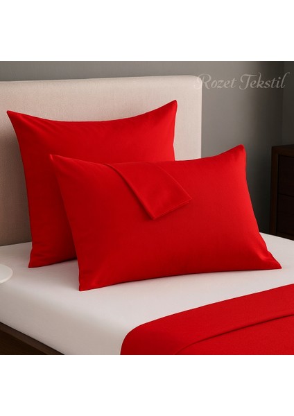 Kırmızı Yastık Kılıfı Pamuk Kumaş Kapaklı (2 Adet) 50 x 70 cm