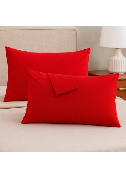 Kırmızı Yastık Kılıfı Pamuk Kumaş Kapaklı (2 Adet) 50 x 70 cm modelleri