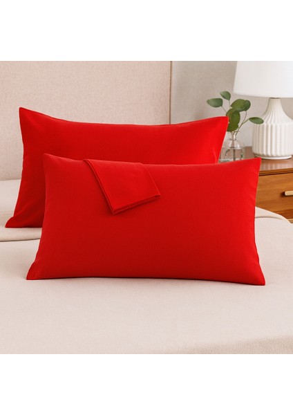 Kırmızı Yastık Kılıfı Pamuk Kumaş Kapaklı (2 Adet) 50 x 70 cm fırsatları