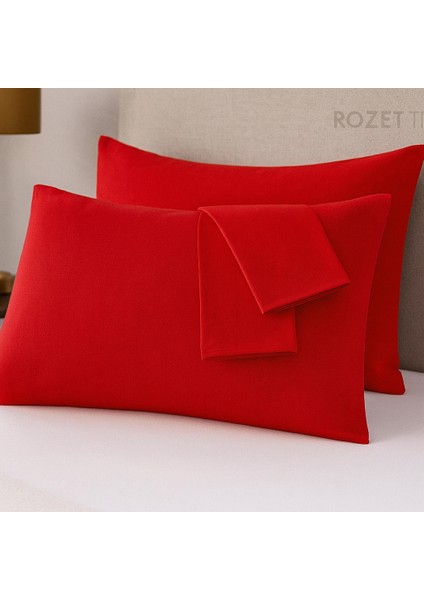 Kırmızı Yastık Kılıfı Pamuk Kumaş Kapaklı (2 Adet) 50 x 70 cm