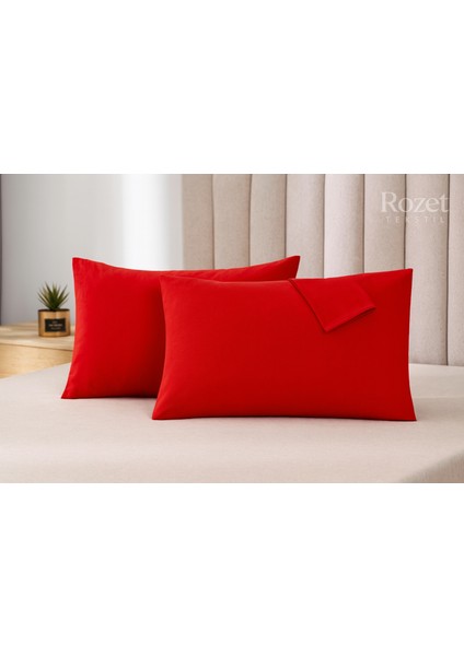 Kırmızı Yastık Kılıfı Pamuk Kumaş Kapaklı (2 Adet) 50 x 70 cm