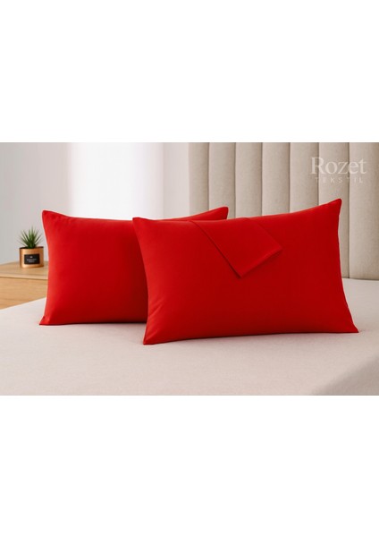 Kırmızı Yastık Kılıfı Pamuk Kumaş Kapaklı (2 Adet) 50 x 70 cm