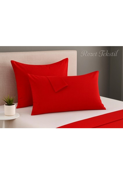 Kırmızı Yastık Kılıfı Pamuk Kumaş Kapaklı (2 Adet) 50 x 70 cm