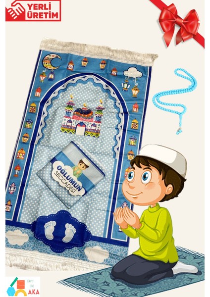 Oğlumun Kızımın Seccadesi Çantalı Çocuk Namazlık Ilk Seccadesi Namaza Alıştırma 45X90CM + Tesbih