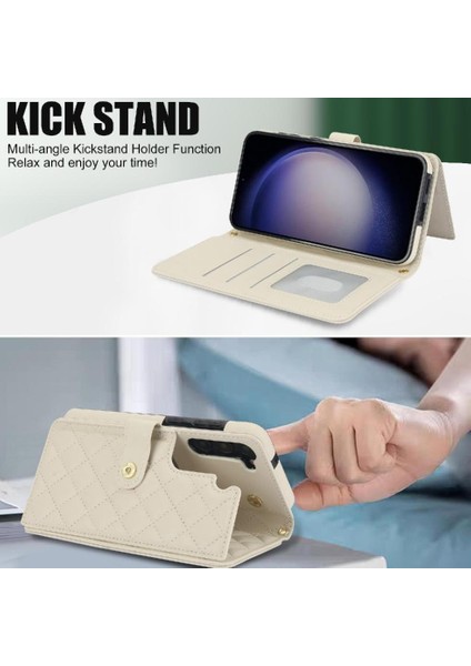 Samsung Galaxy S22 Leather Flip Magnetic Clasp Kickstand Heavy Duty Protective Wallet Phone Case With Card Holder Crossbody Long Wrist Strap (Yurt Dışından) modelleri